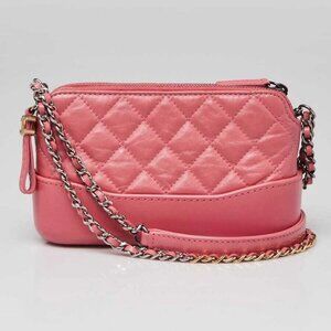 Chanel Pink Quilted Calfskin Leather Gabrielle Clutch with Chain Bag